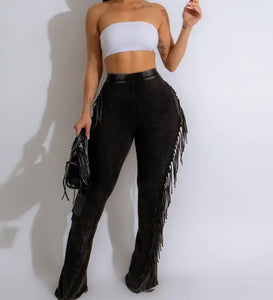 Women Fashion Solid Color Fringe Pants