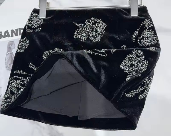 Women Black Bling Suede Fashion Skirt