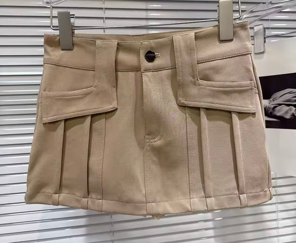 Women Color Sexy Fashion Pocket Short Skirt