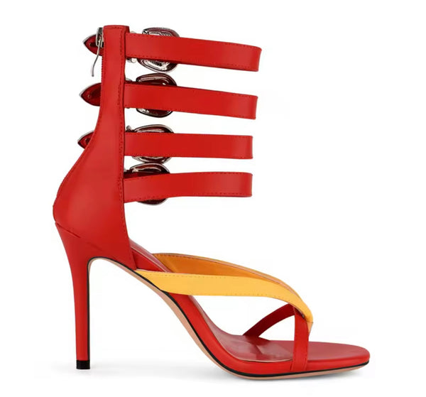 Women Color Patchwork Fashion Buckled High Heel Sandals