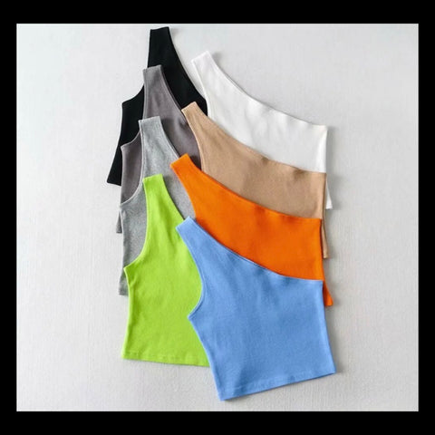 Women Ribbed One Shoulder Fashion Crop Top