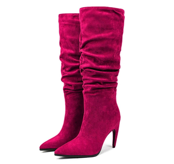 Women Fashion Ruched Suede Knee High Boots