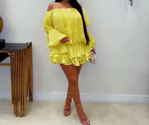 Women Sexy Off The Shoulder Ruffle Full Sleeve Dress