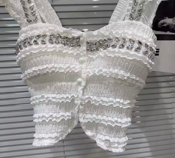 Women Sleeveless Bling Ruffled Sexy Two Piece Skirt Set