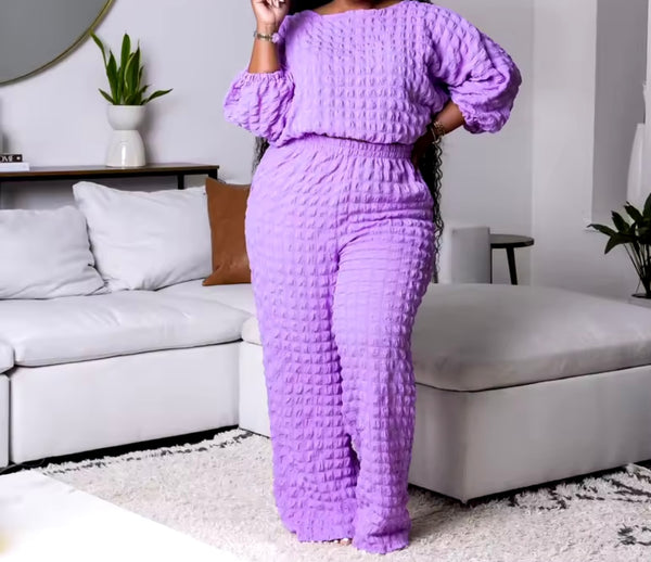 Women Fashion Solid Color Full Sleeve Plus Size Two Piece Pant Set