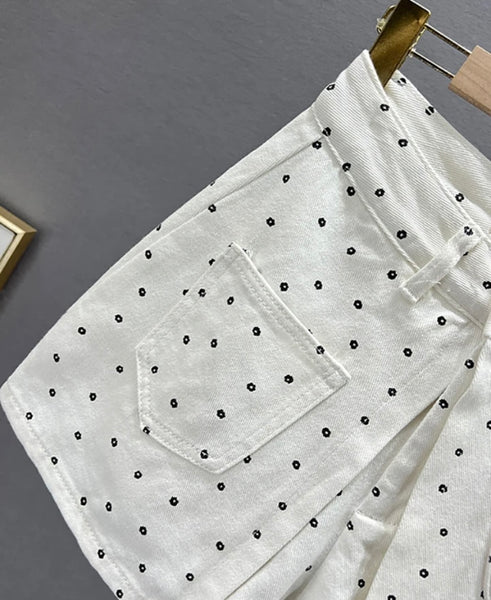 Women White Printed Fashion Denim Skirt