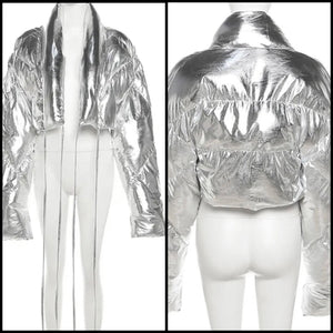 Women Silver Fashion Puff Jacket