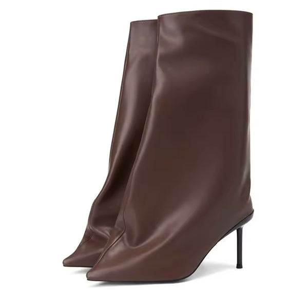 Women Fashion Pointed Toe Faux Leather High Heel Boots