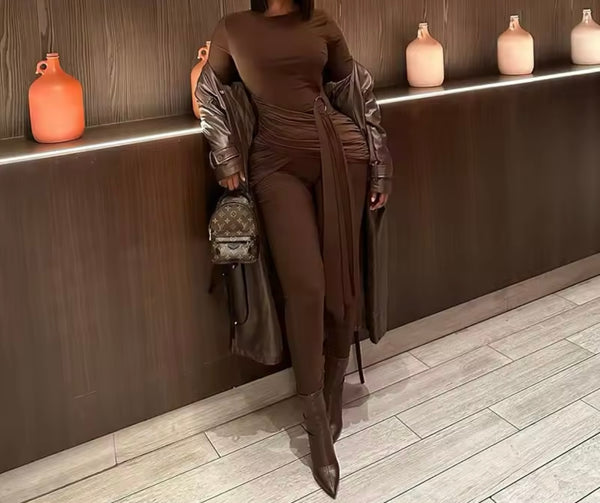 Women Brown Sexy Full Sleeve Jumpsuit