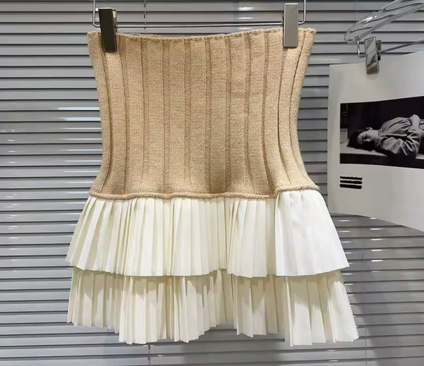 Women Color Fashion Ribbed Ruffled Skirt