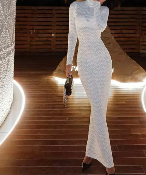 Women Sexy Solid Color Printed Full Sleeve Maxi Dress