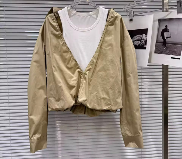 Women Fashion Khaki Tracksuit Two Piece Pant Set