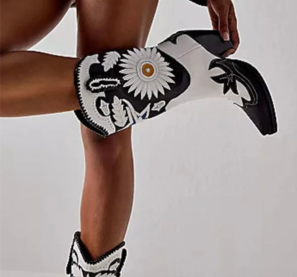 Women Fashion Color Patchwork Western Boots
