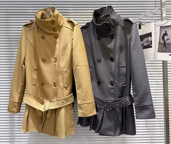 Women Fashion Button Up Ruffled Trench Jacket