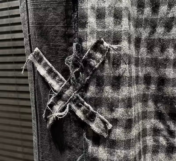 Women Fashion Plaid Patchwork Denim Pants