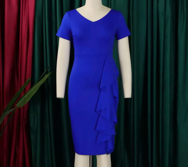 Women Sexy Short Sleeve Solid Color Ruffled Dress