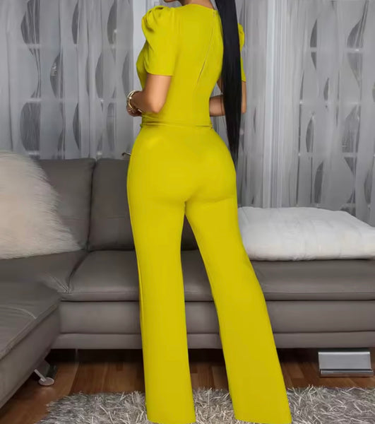 Women Fashion Bling Bow Short Sleeve Jumpsuit