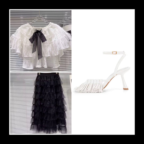 Women Open Toe Fringe Ankle Strap High Heel Sandals