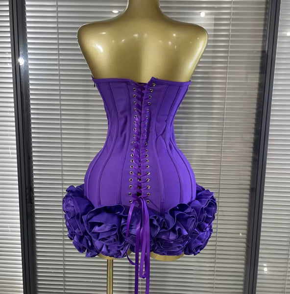 Women Sexy Strapless Corset Floral Bandage Dress