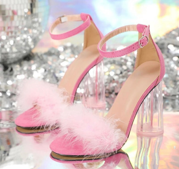 Women Fashion Feather Open Toe Transparent Heel Sandals