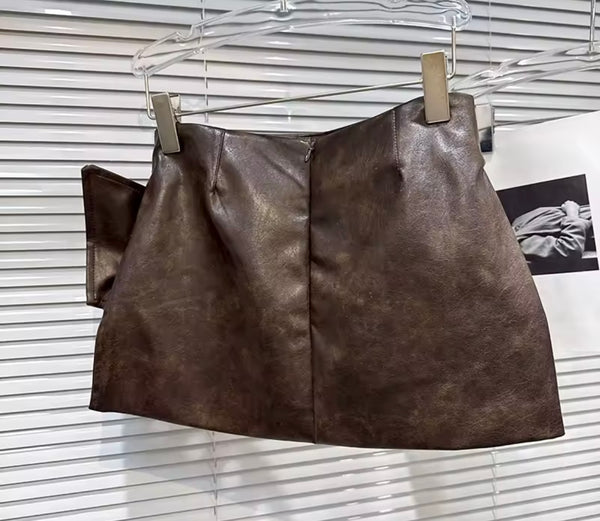 Women Sexy Fashion Metal Ring Belted Faux Leather Skirt