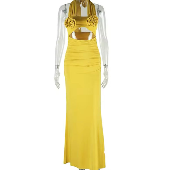 Women Sexy Halter Sleeveless Cut Out Maxi Dress