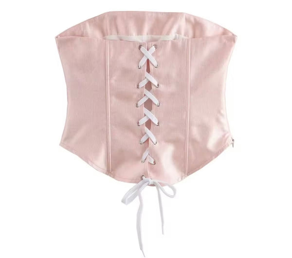 Women Sexy Strapless Bow Corset Two Piece Skirt Set