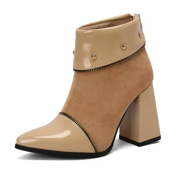Women Fashion PU Suede Zipper High Heel Ankle Boots