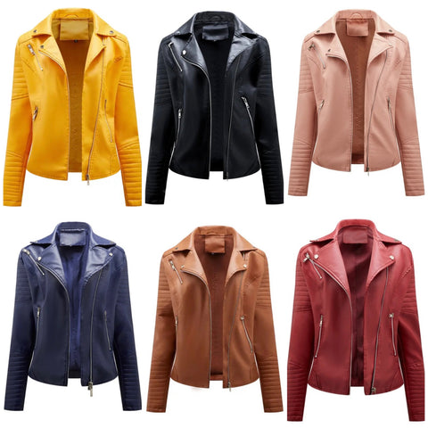 Women Color Faux Leather Fashion Jacket