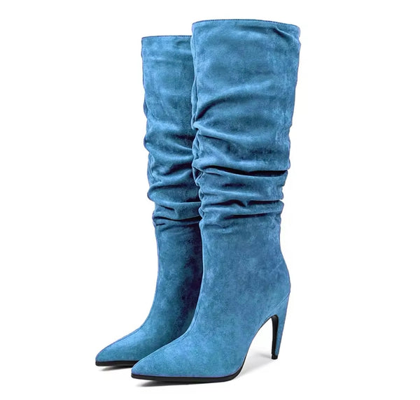 Women Fashion Ruched Suede Knee High Boots