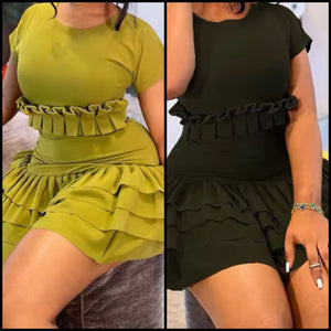 Women Sexy Ruffled Short Sleeve Solid Color Dress