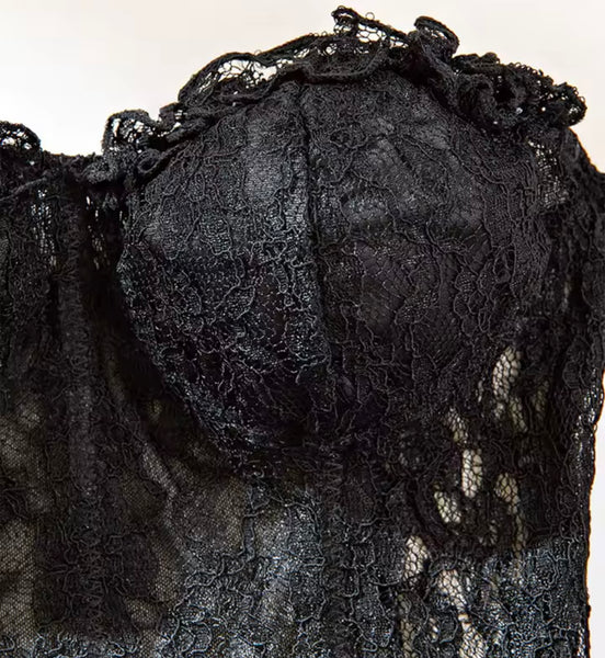 Women Sexy Strapless Black Lace Crop Top
