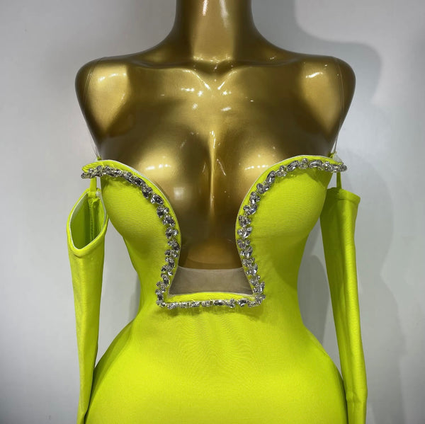 Women Sexy V-Neck Bling Full Sleeve Bandage Maxi Dress