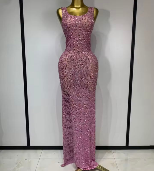 Women Sexy Sleeveless Crystal Mesh Maxi Dress