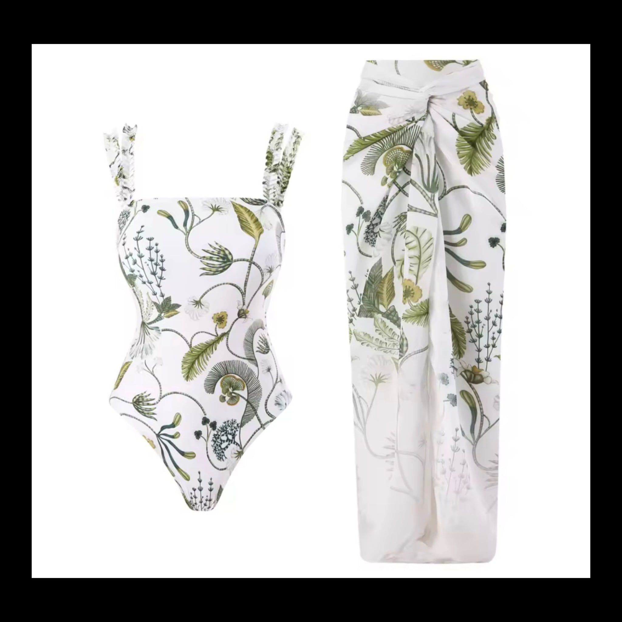 Women White Printed Swimsuit Cover Up Set