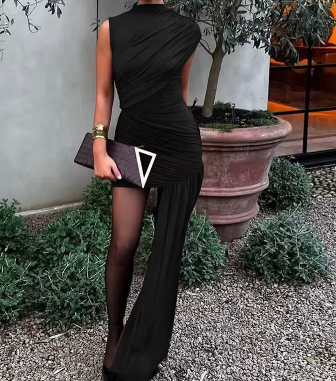 Women Sexy Sleeveless Ruched Tassel Dress