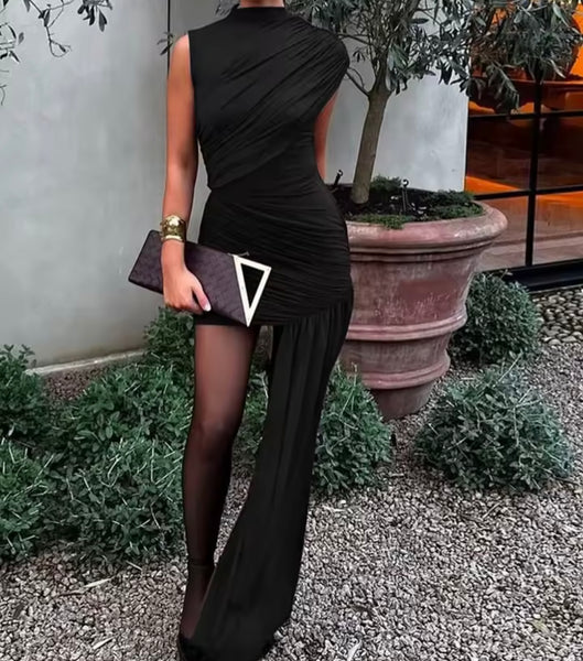 Women Sexy Sleeveless Ruched Tassel Dress