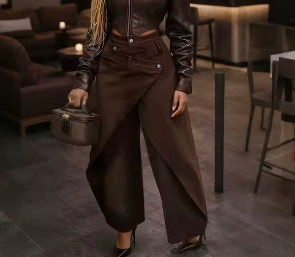 Women Fashion Wide Leg Wrap Denim Pants