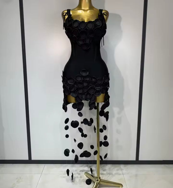Women Black Sexy Sleeveless Printed Mesh Patchwork Dress