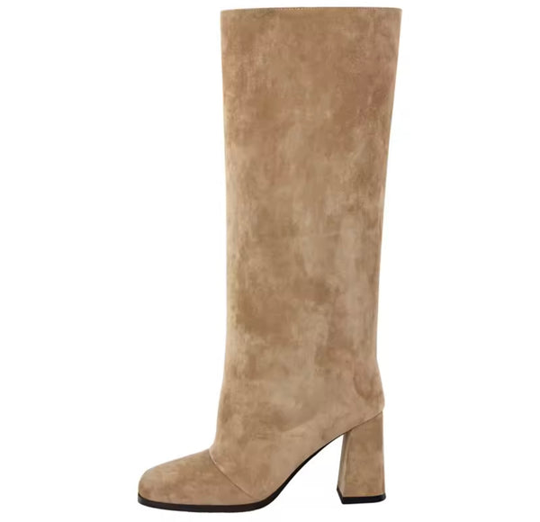 Women Fashion Color Square Toe Suede Knee High Boots