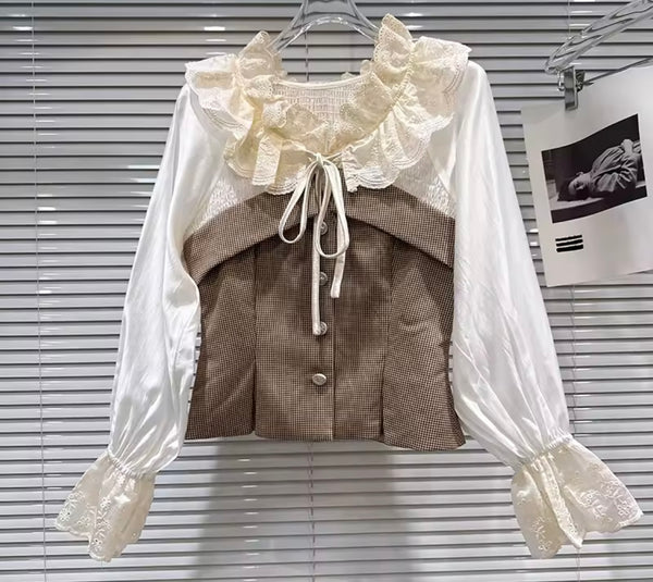 Women Ruffled Plaid Full Sleeve Two Piece Wrap Short Set