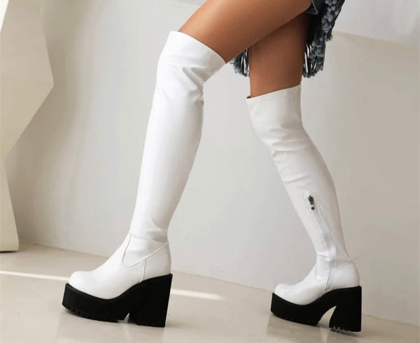 Women Patent Leather Fashion Platform Over The Knee Boots