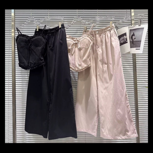 Women Sleeveless Tank Fashion Two Piece Wide Leg Pant Set