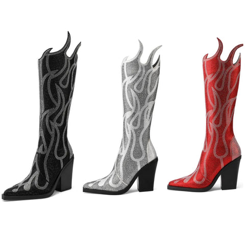 Women Bling Fashion Knee High Western Boots