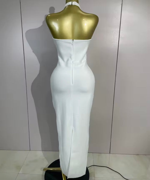 Women Sexy Halter Sleeveless Beaded Maxi Dress