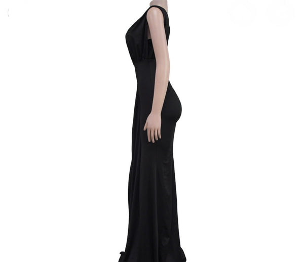 Women Sexy Solid Color Short Sleeve Cut Out Maxi Dress