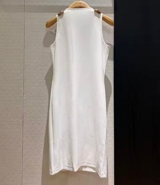 Women Fashion Gold Buckled Sleeveless Zip Up Dress