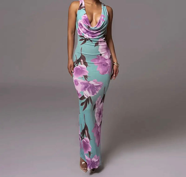Women Sleeveless Floral Sexy Maxi Dress