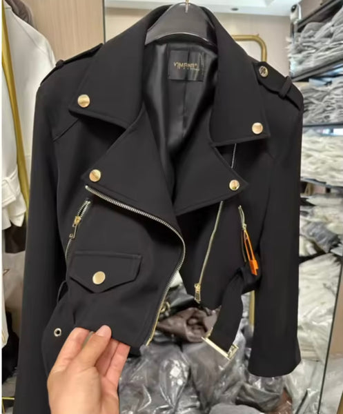 Women Fashion Zip Up Buckled Jacket