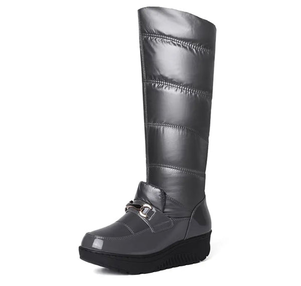 Women Fashion Round Toe Buckled Platform Knee High Boots